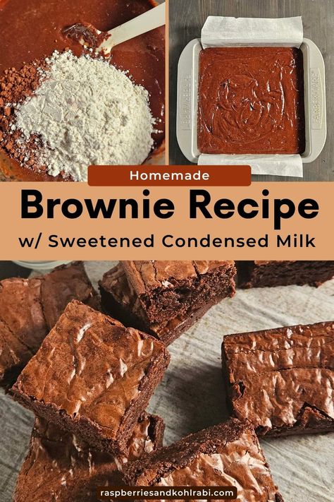 Whip up a batch of delicious homemade brownies with our easy recipe featuring sweetened condensed milk! With just a few simple ingredients, you can create rich, fudgy brownies that are sure to satisfy your sweet tooth. Enjoy the perfect blend of chocolatey goodness and creamy sweetness in every bite. Sweetened Condensed Milk Brownies, Desserts With Sweetened Condensed Milk, Recipe With Sweetened Condensed Milk, Condensed Milk Brownies, Condensed Milk Recipes Easy, Homemade Brownie Recipe, Sweetened Condensed Milk Recipes, Homemade Brownie, Brownies Recipe Homemade