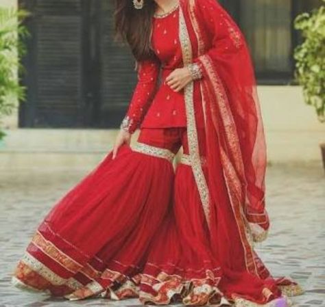 This is an Indian ff of Kim taehyung , a girl who is going to marry a… #fanfiction #Fanfiction #amreading #books #wattpad Red Gharara, Sumbul Iqbal, Sharara Outfits, Red Sharara, Red Dress Design, Asian Attire, Gharara Designs, Red Colour Dress, Suit For Wedding