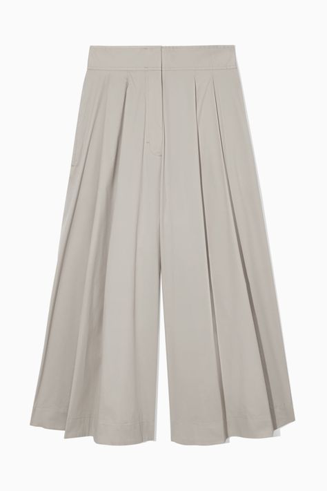 PLEATED TAILORED CULOTTES - STONE - Trousers - COS Black Culottes, Cropped Pants Women, Stone Grey, High Waisted Flares, Woman Silhouette, Ralph Lauren Outfits, Wide Legs, Stretch Pants, Grey Women