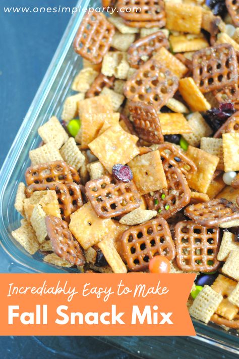 Cereal Snack Recipes, School Snack Mix Recipes, Fall Sweet And Salty Snacks, Harvest Trail Mix Fall Snacks, Easy Snack Mixes For A Party, Easy Party Mix Snacks, Sweet And Salty Fall Munch, Salty Fall Party Snacks, Sweet And Salty Halloween Chex Mix Recipes