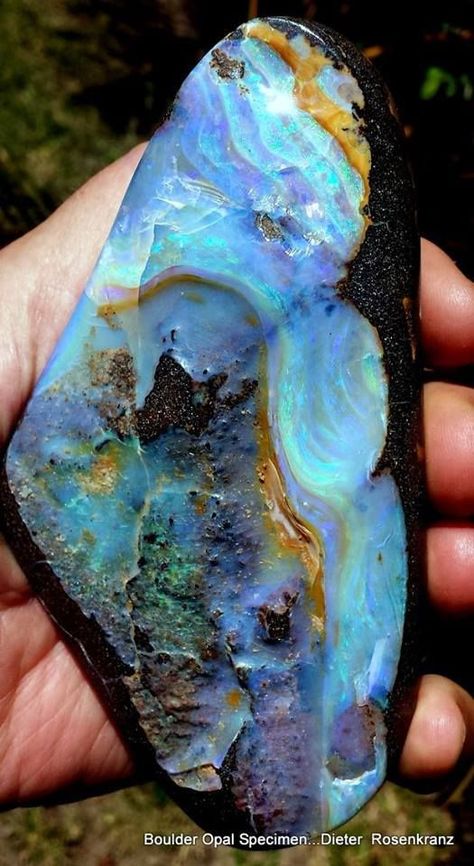 “LUXURY EYE CANDY TREAT Of the Day! Boulder Opals like this one are found in Australia & come in a huge variety of colors! 😍😍😍   Photo: Dieter Rosenkranz” Opal Mineral, Hot Rocks, Rocks And Fossils, Art Pierre, Concrete Jewelry, Geology Rocks, Rock Types, Deco Originale, Pretty Rocks