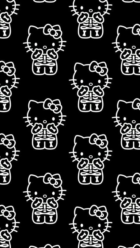 Hello kitty skeleton phone wallpaper 💀🎀 #hellokitty #wallpaper #phonewallpaper #halloween #spookyseason Wallpapers Y2k Hello Kitty, Hello Kitty Skeleton Wallpaper, Hello Kitty Horror Wallpaper, Dark Halloween Wallpaper Iphone, My Melody Halloween Wallpaper, Spooky Hello Kitty Wallpaper, Hot Pink Hello Kitty Wallpaper, Black Wallpaper Halloween, Black And White Halloween Wallpaper