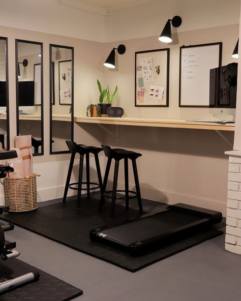 Home Office Gym Combo, Office Gym Combo, Basement Home Gym, Home Basement, Home Office/gym, Small Home Gym, Basement Home, Budget Home Decor, Dream Basement