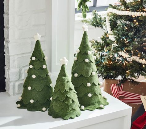 Green & White Scalloped Felt Trees, Set of 3 | Pottery Barn Kids Christmas 2023 Decor, Felt Xmas Tree, Felt Trees, Pottery Barn Christmas, Xmas Photos, Felt Tree, Christmas Decorations For Kids, Felt Christmas Tree, Aesthetic Stuff