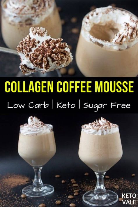 Smoothie Low Carb, Sugar Free Recipe, Coffee Mousse, Collagen Coffee, Collagen Recipes, Desayuno Keto, Keto Drink, Whipping Cream, Ketogenic Diet Recipes