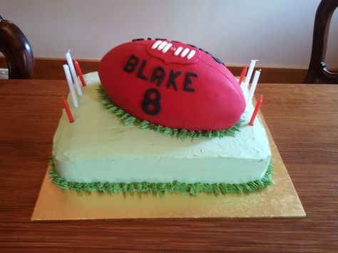 Blake's Afl Football Cake This cake was made for my son's 8th birthday. The base is a chocolate cake layed with chocolate ganache... Football Cakes, Football Birthday Cake, Football Cake, Football Birthday, Football Party, Cakes For Boys, 8th Birthday, 7th Birthday, Chocolate Ganache