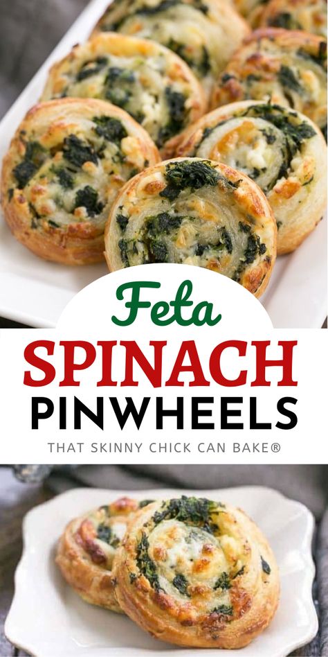 Spinach Feta Pinwheels - The marvelous flavors of Greek spanakopita rolled into puff pastry for an irresistible appetizer! An easy recipe for a cocktail party, game day, or any celebration! Spinach Feta Pinwheels, Bruschetta Board, Spinach Pinwheels, Feta Pinwheels, Decorações Com Comidas, Spinach Feta, Pinwheel Recipes, Appetizers Easy Finger Food, Best Appetizer Recipes