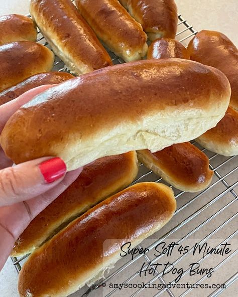 Super Soft 45 Minute Hot Dog Buns Easy Hot Dog Bun Recipe, Quick Hot Dog Buns, Homemade Hotdogs Buns, Hot Dog Buns Homemade, Hot Dog Rolls Recipe, Easy Hot Dog Buns, Soft Hot Dog Buns, Homemade Hot Dog Buns, Hot Dog Buns Recipe