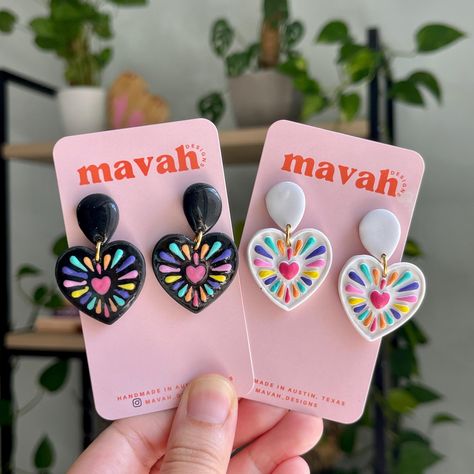 fiesta heart earrings / hispanic heritage earrings / colorful clay earrings / mexican inspired clay earrings / mexican earrings/ latinx shop Mexican Polymer Clay, Christmas Shoes Diy, Clay Embroidery, Earrings Handmade Clay, Diy Gifts To Sell, Earring Inspo, Mexican Earrings, Diy Earrings Polymer Clay, Handmade Clay Jewelry