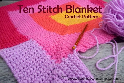 Crochet 10 Stitch Blanket, Ten Stitch Blanket, 10 Stitch Blanket, Crochet Poncho Kids, Garden Crochet, Easy Blanket Knitting Patterns, Crochet Pillow Patterns Free, Crochet Granny Square Tutorial, Tunisian Crochet Pattern