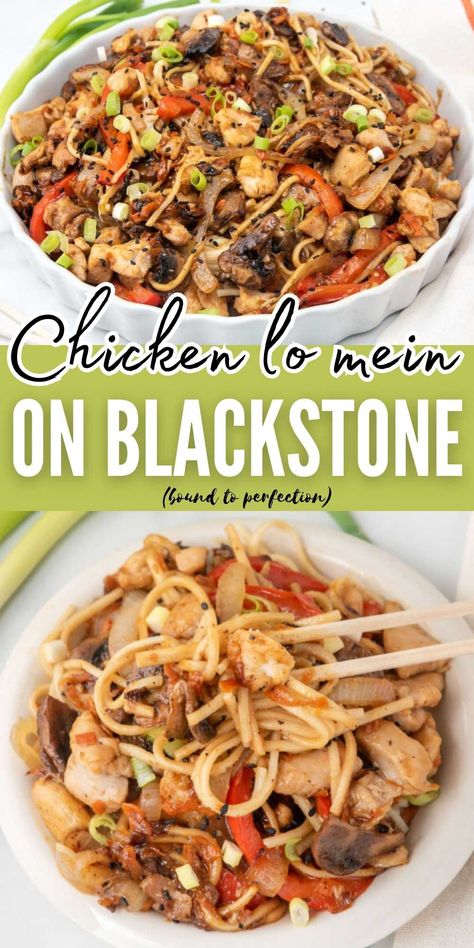 Black Stone Chicken Lo Mein, Blackstone Chicken Lo Mein Recipe, Chicken Lo Mein Recipe Blackstone, Blackstone Chicken Lo Mein, Lo Mein On Blackstone Griddle, Chicken Tenders Blackstone, Blackstone Noodle Recipes, Black Stone Lo Mein, Rotisserie Chicken Recipes Blackstone