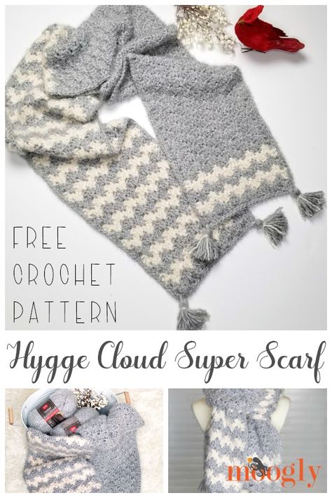 Hygge Crochet, Cloud Crochet, Moogly Crochet, Free Crochet Scarf, Super Scarf, Crochet Scarf Pattern, Scarf Patterns, Crochet Scarf Pattern Free, Scarf Tutorial