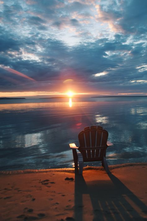 Sunrise, lake, chair, sunset, photography, landscape, beach, vacation Sunrise Lake Photoshoot, Lake Photoshoot, Beach Furniture, Landscape Beach, Sunrise Lake, Beach Images, Lake Huron, Lake Sunset, Sunset Nature