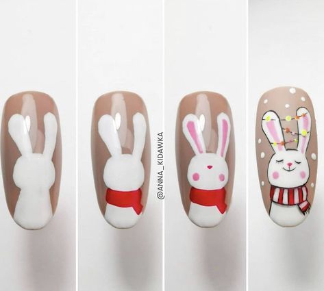 Cat Nail Designs, Animal Nail Designs, Nail Art Noel, Snow Nails, Quick Nail Art, Unghie Nail Art, Animal Nail Art, Bunny Nails, Asian Nails