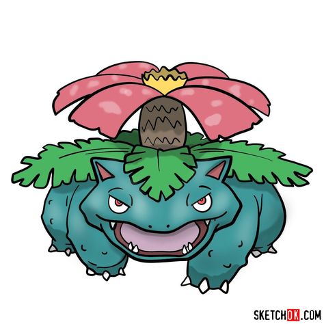 How to draw Venusaur Pokemon Venusaur Drawing, All Pokemon Types, Pokemon Types, Venusaur Pokemon, Pokemon Venusaur, Evolution Tattoo, Grass Type Pokemon, Pokemon Anime, Go Game