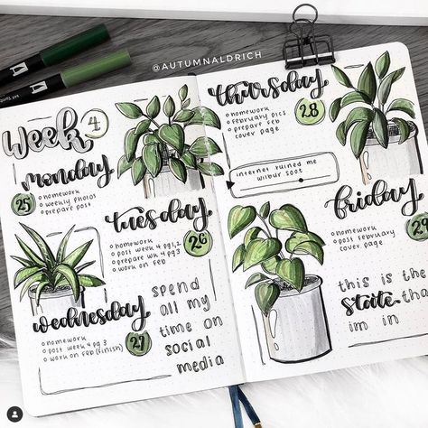 Plant Bullet Journal, January Weekly Spread, Bullet Journal Topics, Autumn Bullet Journal, Planner Hacks, Agenda Ideas, Bullet Journal Work, Organization Bullet Journal, Bullet Journal Ideas Templates