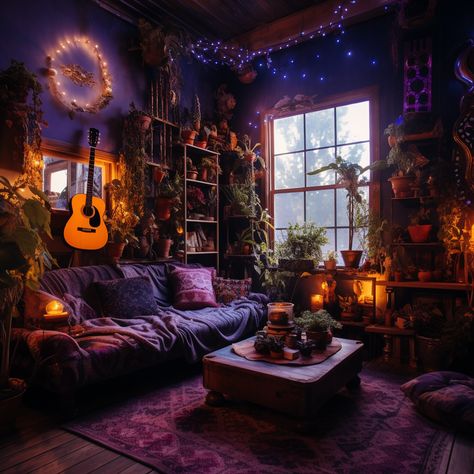 Whimsygoth Living Room, Witchy Vibes Bedroom, Whimsy Goth Bedroom Decor, Purple Whimsigoth Room, Whimsi Goth Room, Whimsigoth House Decor, Whimsy Goth Living Room, Whimsygoth House Decor, Grunge House Aesthetic