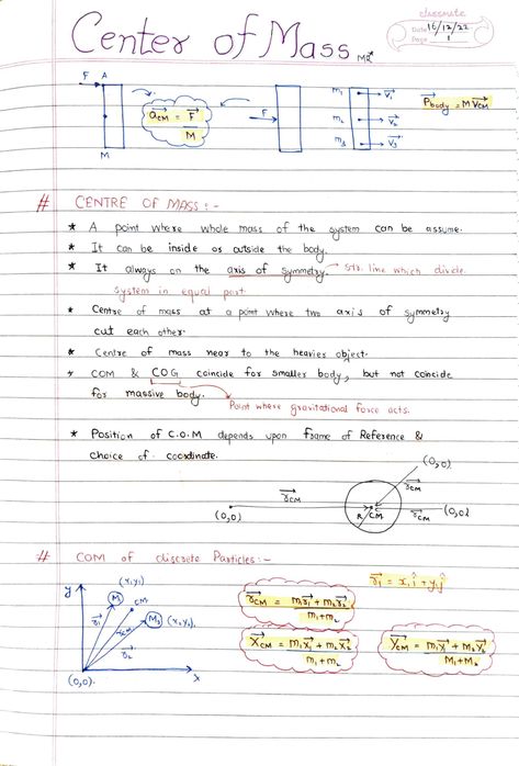 Center of Mass - NCERT solutions Handwritten Notes [PDF]📚 Centre Of Mass Physics Notes, Nomenclature Chemistry, Motion Physics, Tissue Biology, Mass Number, Element Chemistry, Redox Reactions, Human Body Facts, Physics Formulas