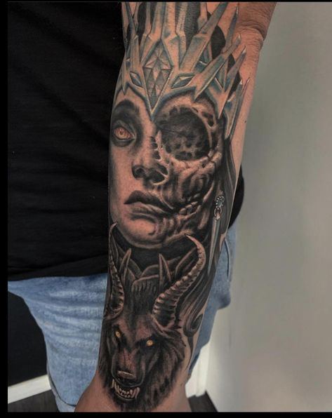 Hel Goddess Tattoo, Hel Tattoo, Hel Goddess, Traditional Viking Tattoos, Body Markings, Norse Mythology Tattoo, Valkyrie Tattoo, Norse Design, Steampunk Tattoo