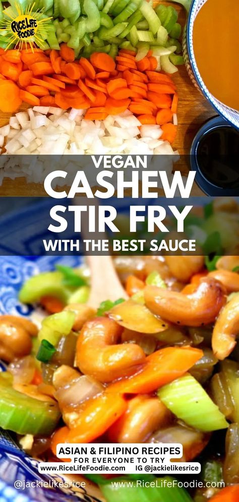 vegan-cashew-stir-fry-recipe Cashew Stir Fry Vegetarian, Vegan Thai Stir Fry, Vegan Cashew Chicken Recipe, Cashew Celery, Plant Based Stir Fry, Cashew Tofu Stir Fry, Carrots Plant, Celery Stir Fry, Vegan Stirfry