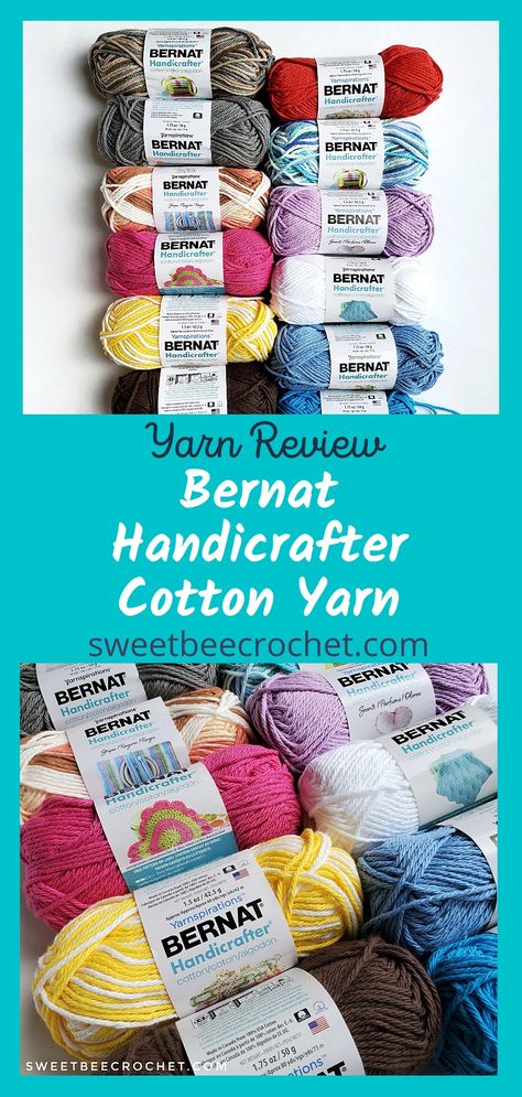 Yarn review of Bernat Handicrafter cotton. Includes ideas and patterns! Cotton Crochet Patterns, Bee Crochet, Mercerized Cotton Yarn, Pattern Ideas, Cotton Crochet, Potpourri, Cotton Yarn, Free Crochet Pattern, Free Crochet