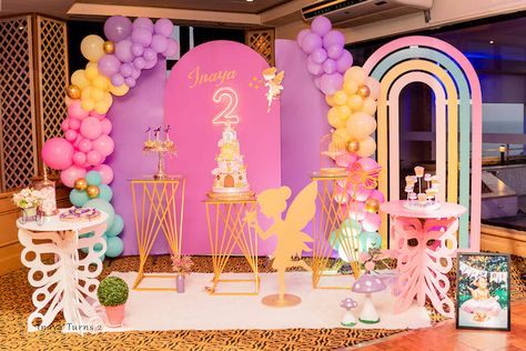 Fairy Land Birthday Theme, Fairyland Birthday Party, Gold Dessert Table, Fairy Birthday Cake, Rainbow Backdrop, Gold Dessert, Fairy Theme, Colombo Sri Lanka, Arch Backdrop