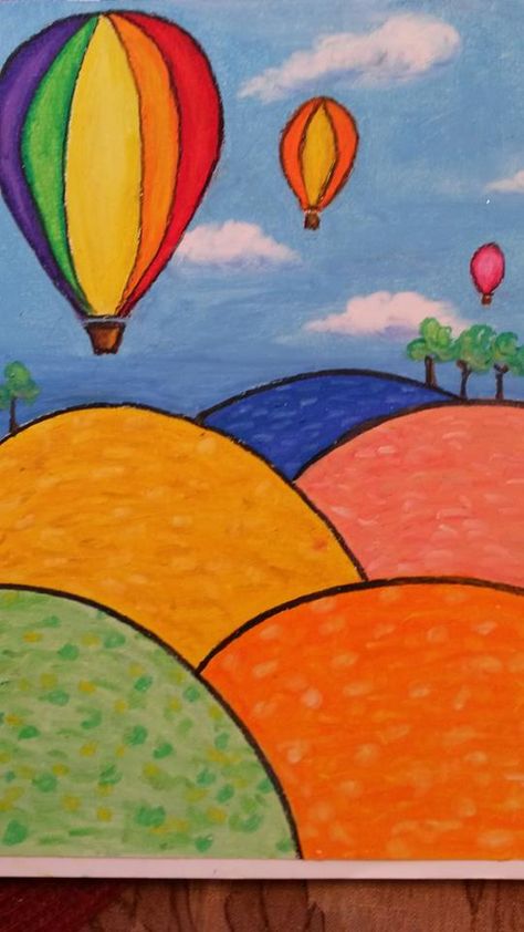 Drawing Pictures For Kids, Hot Air Balloons Art, Animal Art Projects, Easy Art For Kids, Canvas Drawing, Oil Pastel Drawings, Beauty Art Drawings, Hot Air Balloons, Air Balloons