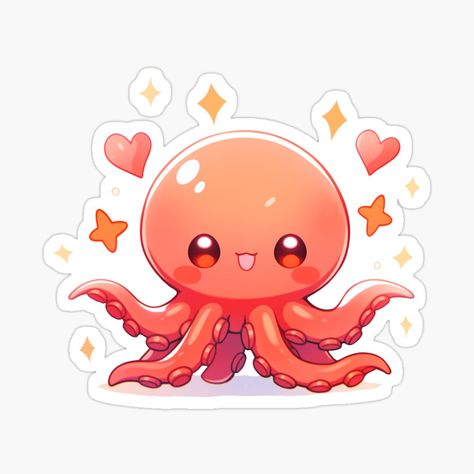 Cute Kawaii Happy Octopus in Love by CozyKawaiiArt | Redbubble Cute Octopus Art, Chibi Octopus, Fish Doodles, Happy Octopus, Kawaii Octopus, Radiating Love, Hello Kitten, Disney Drawings Sketches, Baby Octopus