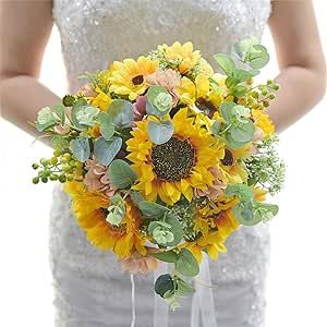 Sunflower Weddings, Yellow Weddings, Fake Flower Bouquet, Sunflower Wedding Bouquet, Bridal Sunflowers, Small Sunflower, Artificial Leaves, Sunflower Bouquet, Silk Wedding Bouquets