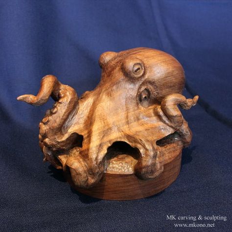 Octopus by MK Carving & Sculpting FB Wooden Octopus, Wood Whittling, Pure Imagination, Octopus Art, Wood Statues, Chainsaw Carving, Wood Carving Designs, Ceramic Fish, Sky Sea