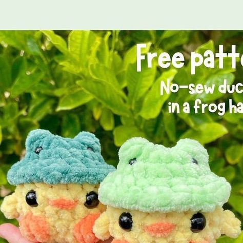 Chunky Duck Crochet Pattern, Duck With Frog Hat Crochet Pattern Free, How To Crochet A Frog Plushie, Crochet Duck Hat Pattern Free, Crochet Duck With Frog Hat, Free Crochet Patterns Videos, Crochet Ducky Pattern Free, Crochet Duck In Dino Costume, Instagram Free Crochet Pattern