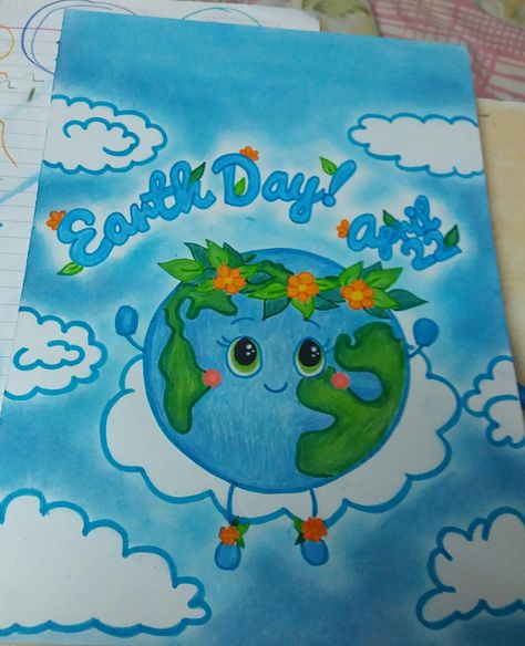 Earth day poster - Pencil colour and dry pastels Poster For Earth Day, Posters On Earth Day, Earth Day Posters Ideas, Earth Day Drawing Easy, Drawing For Earth Day, Earth Day Drawing For Kids, Drawing On Earth Day, Earth Day Drawings Art, Earthday Poster