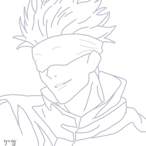 Anime Sketch Lineart, Anime Gojo Sketch, Gojo Line Art Drawing, Gojou Satoru Drawing, Goju Santoro Anime Drawing, Gojo Satoru Outline, Gojo Coloring Page, Gojo Satoru Doodle, Gojo Satoru Easy Drawing