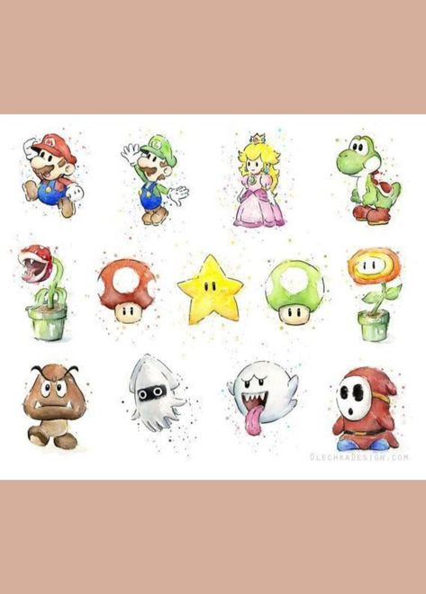 Mario Und Luigi, Geek Home Decor, Copic Pens, Art Geek, Watercolor Eyes, Portrait Watercolor, Mario Nintendo, Super Mario Art, Nintendo Art