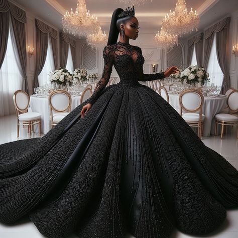 Nanice Weddings | Wedding dresses in Accra | 🖤 BLACK 🖤 Bold | Alluring | Sophistication | Class | Elegance | Attention Seeking 🖤🌟 #bridalmagic🖤 . . . . . . . . . .… | Instagram Black Wedding Gowns The Bride, Black Princess Gown, Dark Wedding Dresses, Black Dress Bride, Black Wedding Dress Elegant, Macabre Wedding, Black Ball Gown Wedding Dress, Bride Dress Black, Goddess Ideas