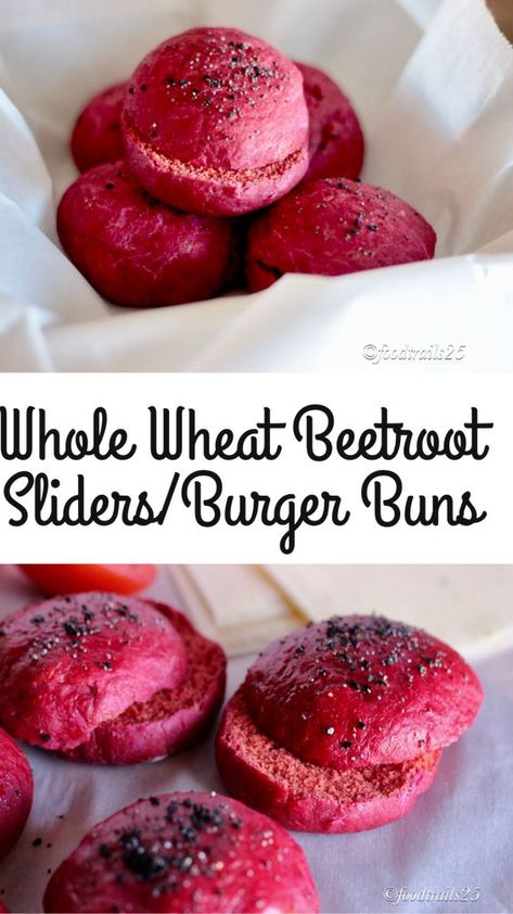 Sliders Burger, Mini Burger Buns, Beetroot Burgers, Burger Buns Recipe, Beetroot Recipes, Beet Recipes, Vegan Bread, Bun Recipe, Burger Buns