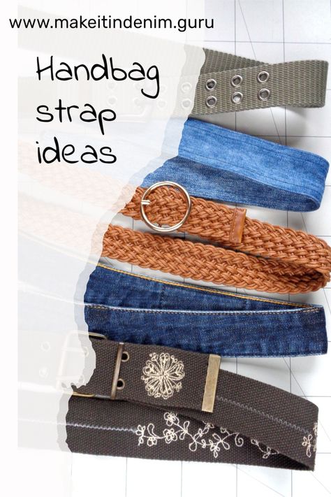 Different options to make a bag strap. Handbag making. Sewing tutorials. DIY denim bags. Diy Purse Strap Ideas, Denim Clutch Diy, Bag Strap Ideas, Diy Denim Bags, Diy Denim Purse, Diy Purse Strap, Making Wallets, Diy Purse Handles, Diy Bag Handles