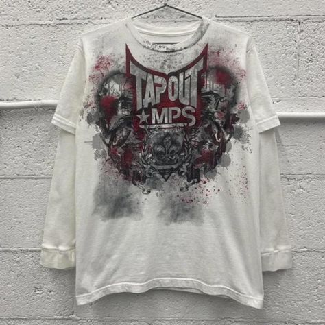 tapout layered long sleeve size small wide leg... - Depop Tapout Clothing, Tapout Shirt, 2000 Shirts, Wornstar Clothing, Affliction Clothing, 2000s Clothing, Y2k Affliction, Layered Long Sleeve, Baggy Clothes