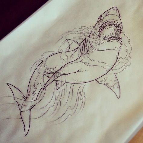 Sleeve Drawing, Hai Tattoo, Tier Tattoo, Shark Drawing, Petit Tattoo, Sea Tattoo, Shark Tattoo, Ocean Tattoos, Draw Animals