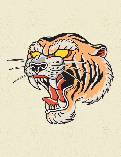 tiger tattoo logo old school Traditional Japanese Tattoo Flash, Tiger Head Tattoo, Images Pop Art, Tiger Sketch, Tattoo Logo, Japanese Tiger, Tiger Tattoo Design, Doodle Tattoo, Traditional Japanese Tattoos