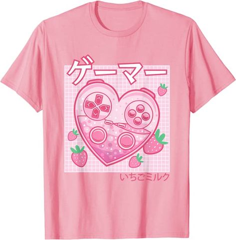 Strawberry Milk Outfit, Milk Outfit, Pink Anime Aesthetic, Kawaii Strawberry, Pink Anime, Sassy Outfit, Gamer Shirt, Japanese Kawaii, Video Gamer