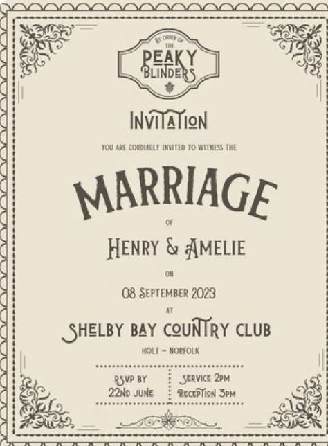 1920s Wedding Theme Peaky Blinders, Peaky Blinders Invitations, Peaky Blinder Wedding Ideas, Gangster Wedding Theme, Pesky Blinders Wedding, Peaky Blinders Wedding Theme, Gangsta Wedding, Peaky Blinders Wedding, Gangster Wedding