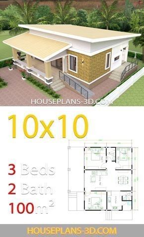 House Plans 3d, Gable Roof House, Flat Roof House, 3d House Plans, Affordable House Plans, Modern Bungalow House, Simple House Design, House Plan Gallery, Tehran Iran