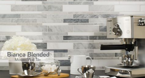 Elida Ceramica Bianca Blended 12-in x 12-in Linear Marble Mosaic Wall Tile (Common: 12-in x 12-in; Actual: 12-in x 12-in) at Lowes.com Stone Mosaic Wall, Tiles Backsplash, Kitchen Backsplash Designs, Gray Cabinets, Backsplash Designs, Marble Mosaic Tiles, Mosaic Wall Tiles, Bathroom Backsplash, Backsplash Ideas