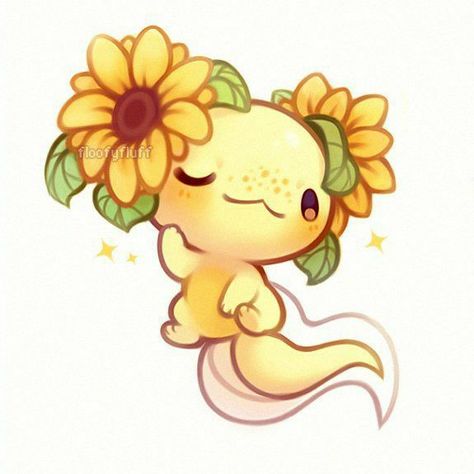 #sunflower #axolotl #pinterest Little Drawings, Cute Animal Drawings Kawaii, Art Cute, Cute Little Drawings, Cute Animal Drawings, Animal Drawings, Cute Art, Sunflower, Drawings