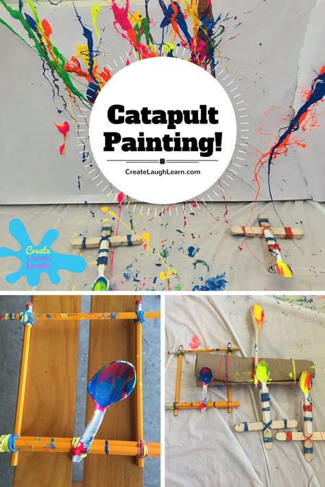 Catapult Painting, Stem Engineering Activities, School Age Activities, Sensory Art, Messy Art, Action Painting, Collaborative Art, Art Lessons Elementary, Toddler Art