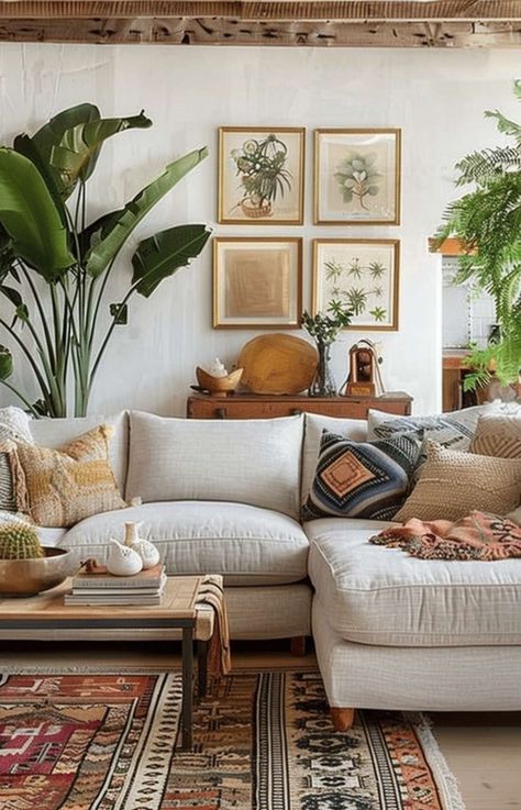 Unique Boho Living Rooms with Coastal Flair | Boho Living Rooms Boho Living Room Kitchen, Boho Living Room With Grey Floors, Coastal Tropical Living Room, Boho Living Room White Couch, White Couch Boho Living Room, Interior Design Living Room Boho, Beach Boho Living Room, Coastal Boho Interior, Boho Coastal Living Rooms