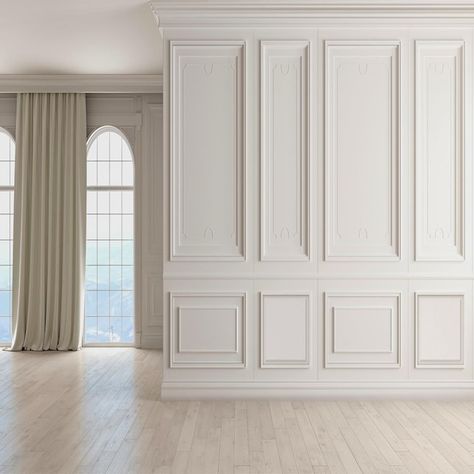 Wainscoting Wall, White Wall Paneling, Off White Walls, Wall Trim, Dark Wall, Decorative Wall Panels, Empty Room, Pvc Wall, Classic Interior