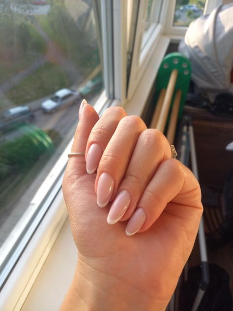 Short French Almond Nails, Almond Frenchies, French Nails Manicure, French Tip Almond, Milky Pink, Milky Nails, Short Almond, Nails Manicure, French Manicure