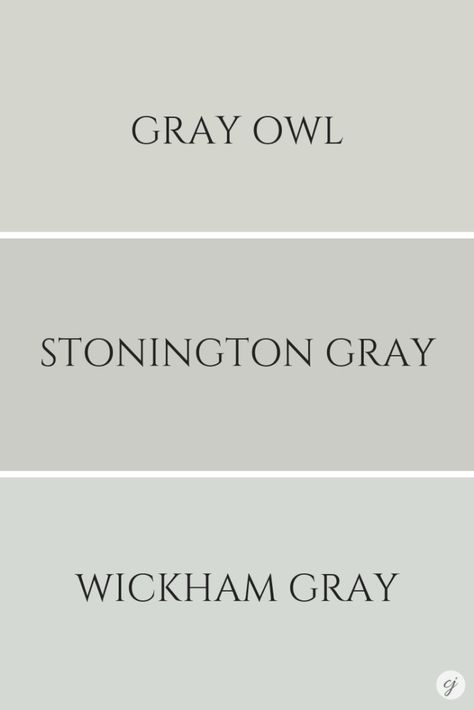 Gray Owl - Stonington Gray - Wickham Gray Gray Owl Color Palette, Bm Gray Owl, Virginia Cottage, Wickham Gray, Gray Owl Paint, Perfect Grey Paint Color, Benjamin Moore Grey Owl, Benjamin Moore Exterior, Best Gray Paint